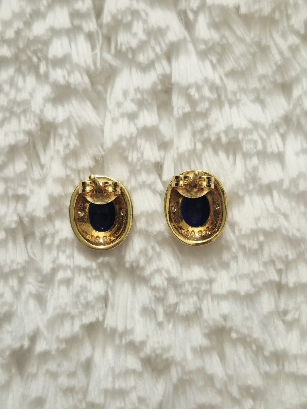 Vintage Gold Vermeil Oval Sapphire Halo Stud Earrings
